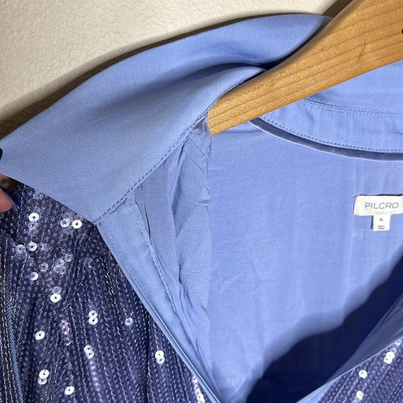 Pilcro Long Sleeve Sequin Mini Shirt Dress Blue Womens Size XL Collard Neckline - Picture 8 of 12
